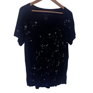 American Eagle Soft and Sexy V Neck Black Bleach  Splatter Tee